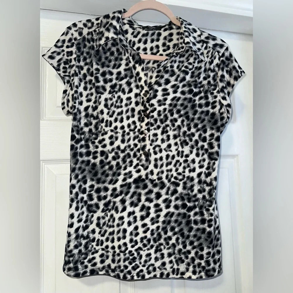 Women's Alfani Leopard Print Petite Blouse, Cap Short Sleeve